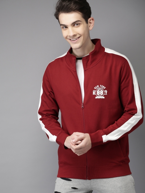 

HERE&NOW Men Maroon Solid Sweatshirt