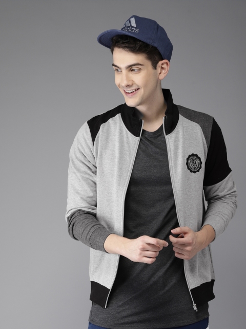 

HERE&NOW Men Grey Melange Solid Sweatshirt