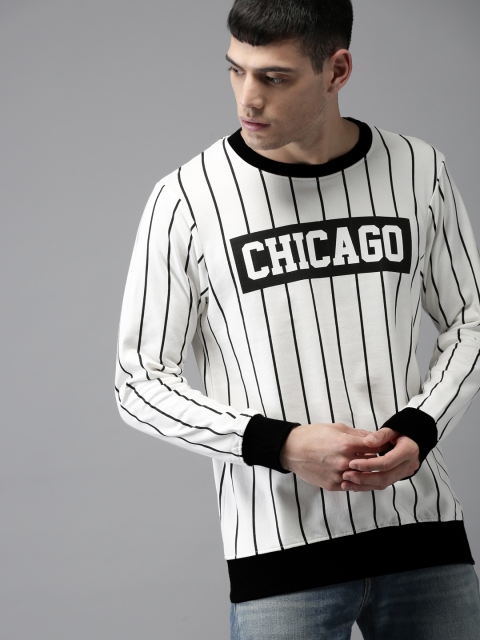 

HERE&NOW Men White Striped Sweatshirt