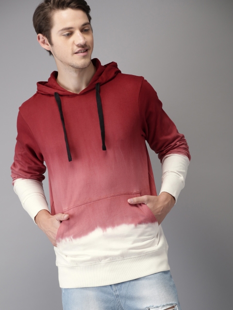

HERE&NOW Men Maroon Solid Hooded Sweatshirt