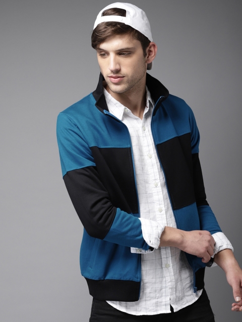 

HERE&NOW Men Blue & Black Colourblocked Sweatshirt