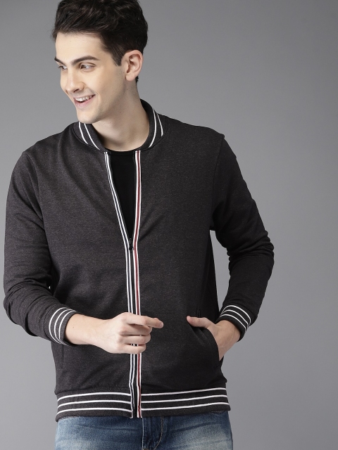 

HERE&NOW Men Charcoal Solid Sweatshirt