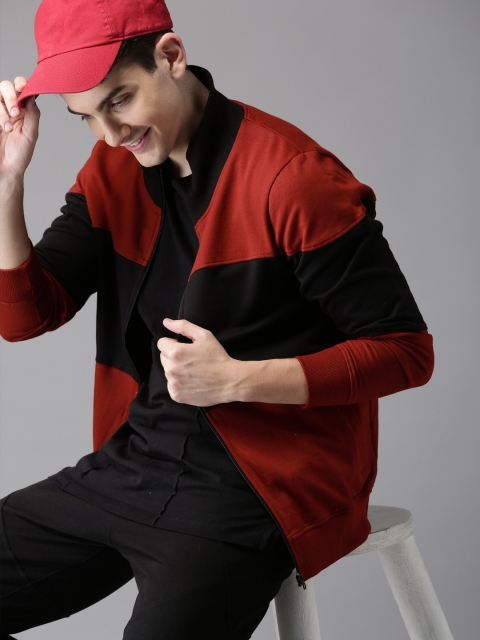 

HERE&NOW Men Black & Red Colourblocked Sweatshirt