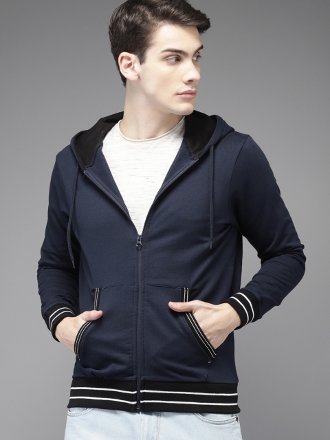 

HERE&NOW Men Navy Blue Solid Hooded Sweatshirt