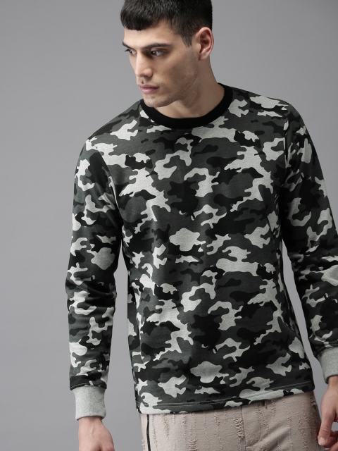 

HERE&NOW Men Grey Melange Printed Sweatshirt