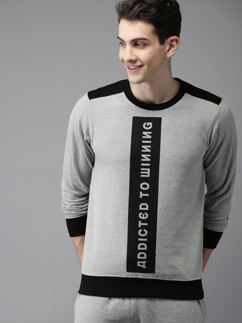 

HERE&NOW Men Grey Melange Printed Sweatshirt
