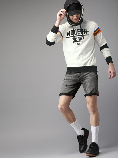 

HERE&NOW Men White Printed Hooded Sweatshirt