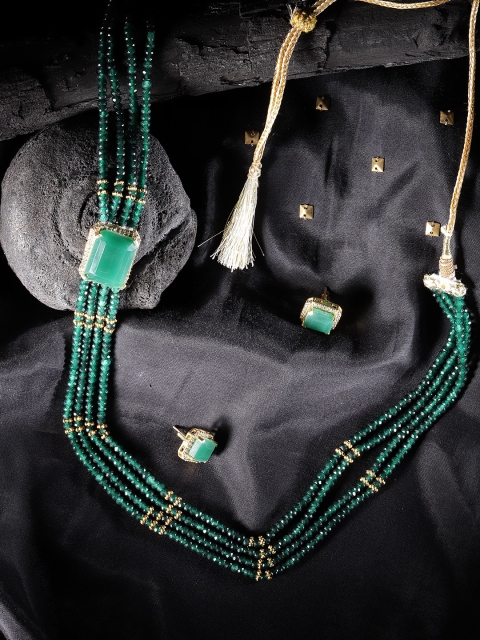 

Zobby German Silver Green Gold-Plated Handcrafted Jewellery Set