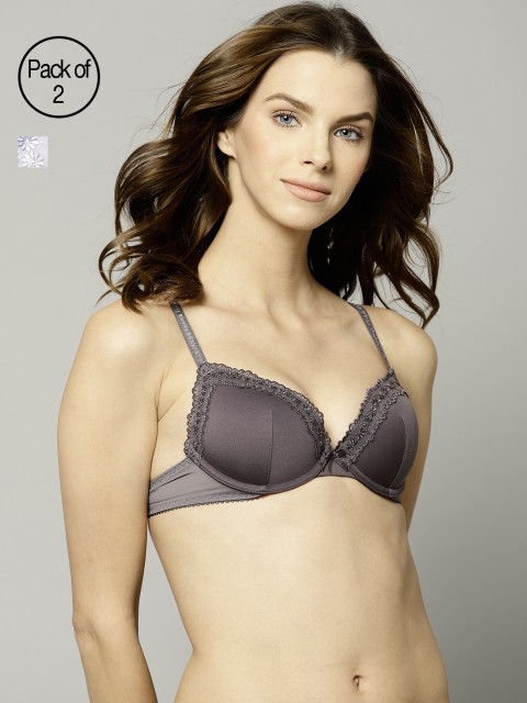 

Marks & Spencer Pack of 2 Lace Underwired Lightly Padded Plunge Bra T819099, Purple