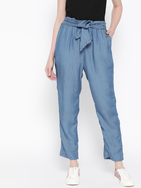 

Pepe Jeans Women Blue Regular Fit Denim Solid Peg Trousers