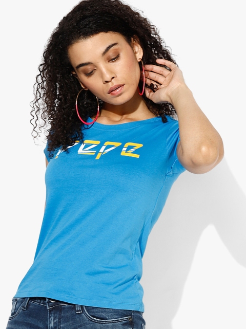 

Pepe Jeans Women Blue Printed Round Neck T-shirt
