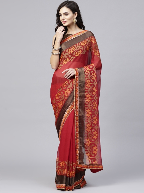 

Saree mall Red & Mustard Yellow Solid Saree