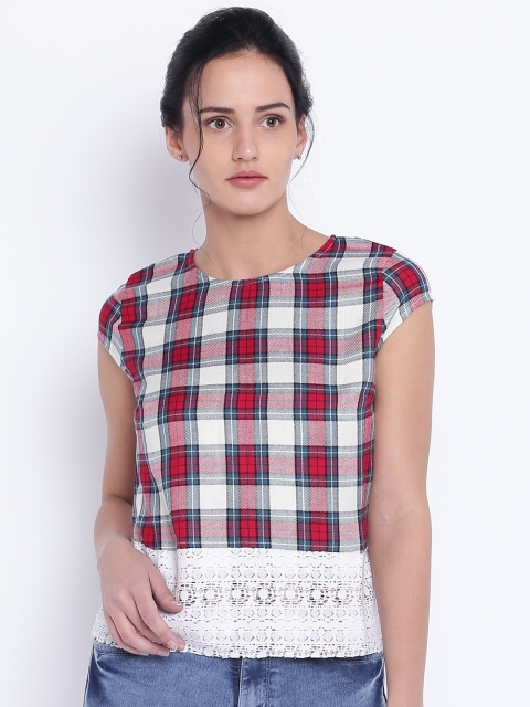 

I AM FOR YOU Women Red & White Checked Top