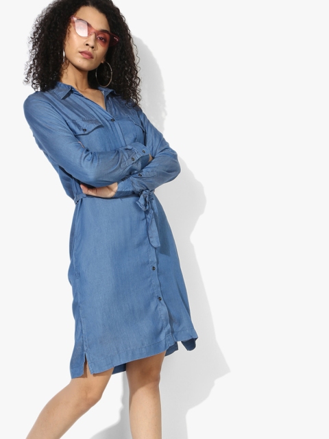 

Pepe Jeans Blue Solid Denim Shirt Dress