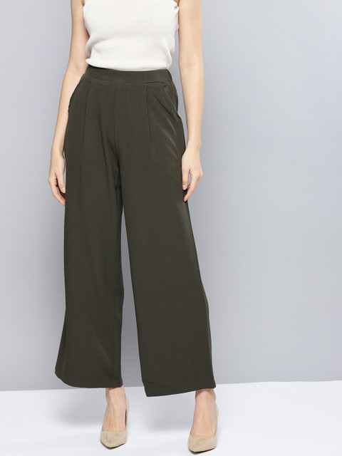 

Harpa Women Olive Green Regular Fit Solid Parallel Trousers