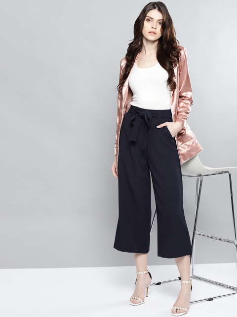 

Harpa Women Navy Blue Regular Fit Solid Culottes