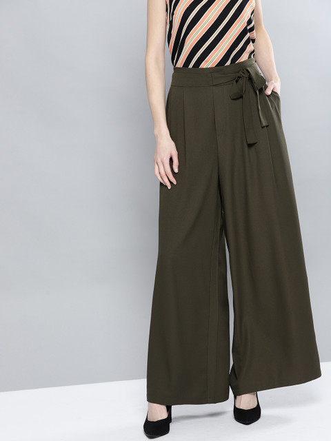 

Harpa Women Olive Green Regular Fit Solid Parallel Trousers