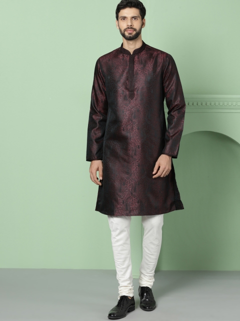 

House of Pataudi Men Maroon Printed Straight Kurta