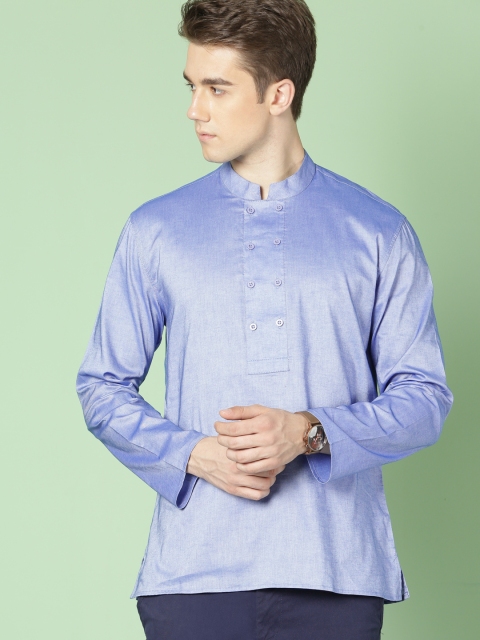 

House of Pataudi Men Blue Solid Straight Short Kurta