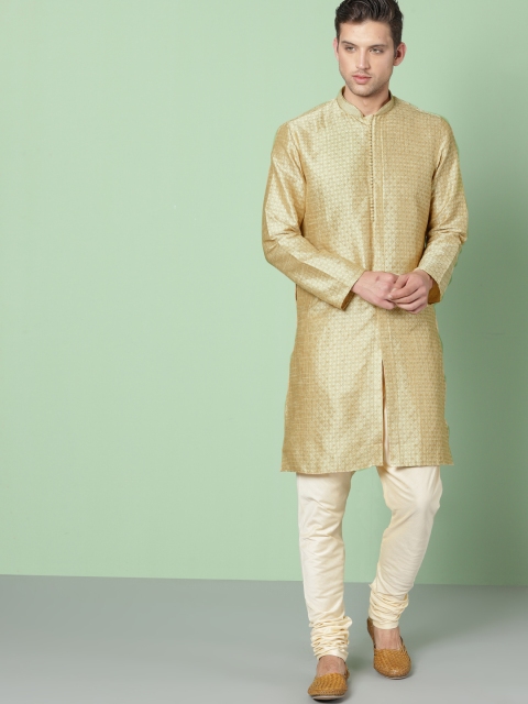 

House of Pataudi Men Gold Woven Design Straight Kurta