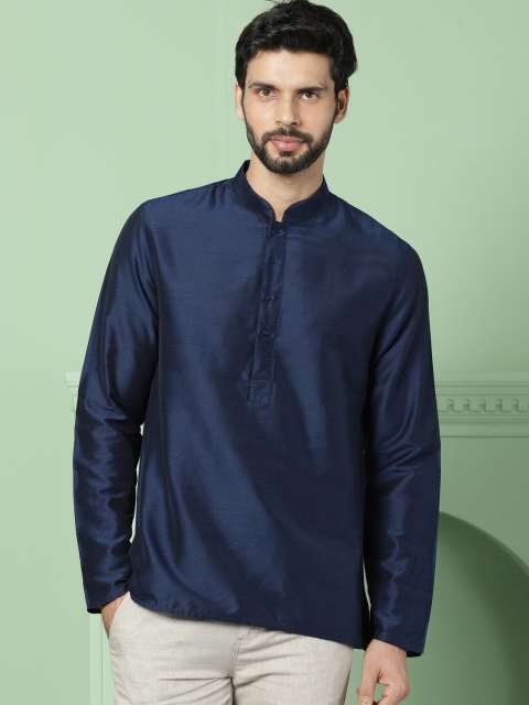 

House of Pataudi Men Navy Blue Solid Straight Kurta