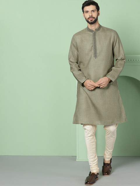 

House of Pataudi Men Beige & Black Printed Straight Kurta