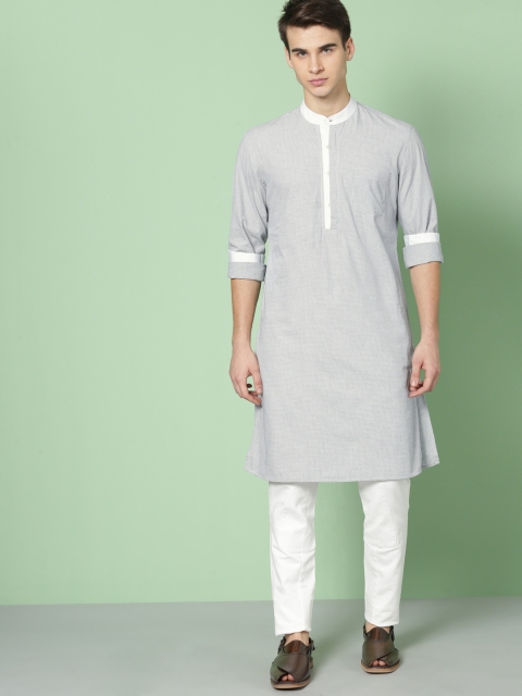 

House of Pataudi Men White & Black Micro Checks Kurta