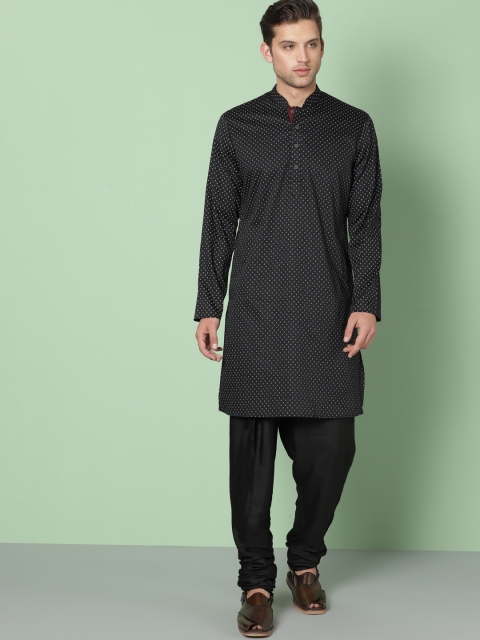 

House of Pataudi Men Black Printed Straight Kurta