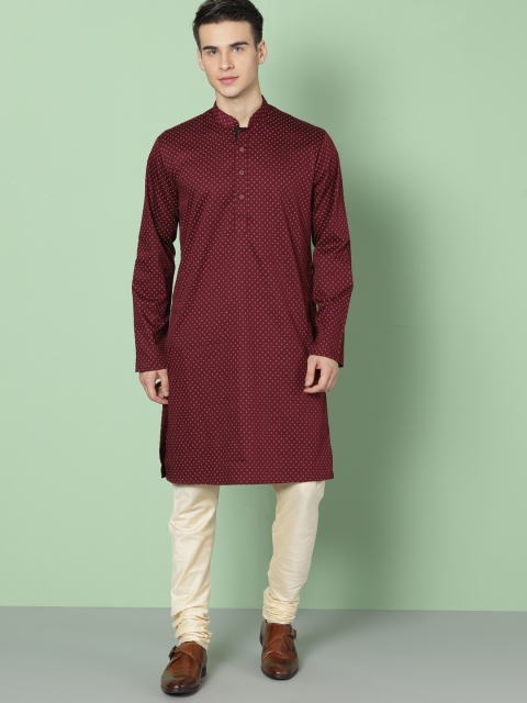 

House of Pataudi Men Maroon Printed Straight Kurta