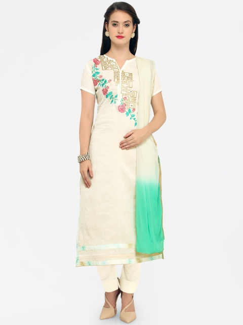 

Saree mall Off-White Cotton Blend Unstitched Dress Material