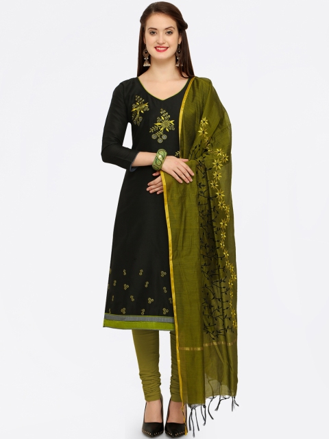

Saree mall Black & Olive Green Silk Blend Semi-Stitched Dress Material