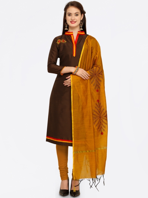 

Saree mall Brown Silk Blend Semi-Stitched Dress Material