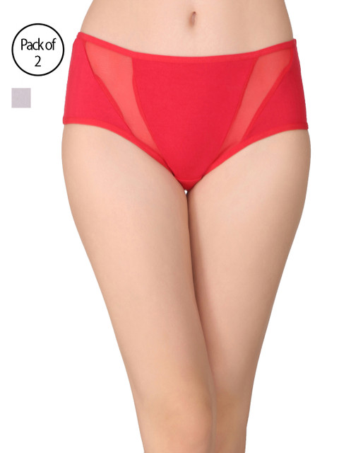 

Clovia Women Pack Of 2 Hipster Briefs COMPNC435XL, Red