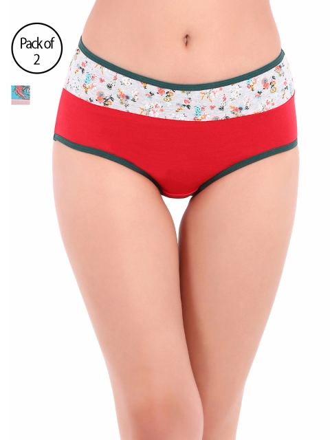 

Clovia Women Pack of 2 Printed Hipster Briefs COMPNC445XL, Red
