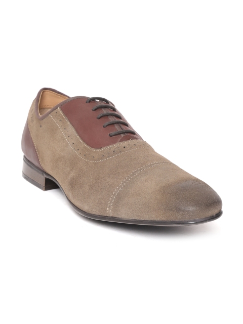 

Ruosh Men Olive Brown Leather Formal Oxfords