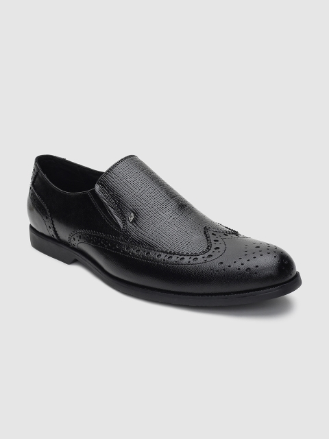 

San Frissco Men Black Textured Formal Leather Slip-On Shoes