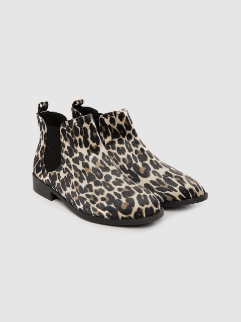 

DOROTHY PERKINS Women Beige & Black Leopard Print Chelsea Boots