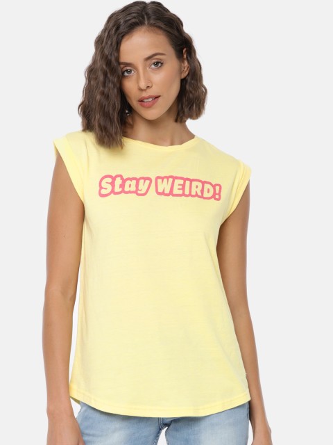 

Pepe Jeans Women Yellow Printed Round Neck T-shirt
