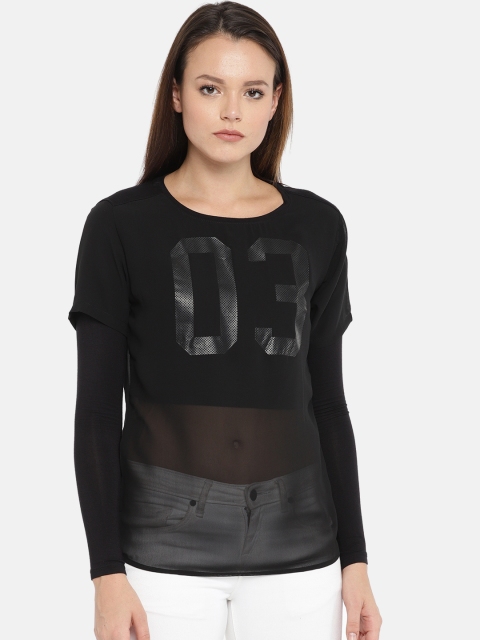 

SPYKAR Women Black Printed Semi Sheer Top