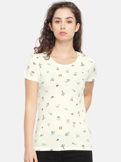 

People Women Off-White Printed Round Neck T-shirt