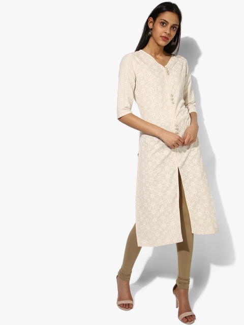 

RANGMANCH BY PANTALOONS Women Beige & Off-White Printed Straight Kurta
