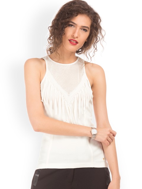 

ELLE Women Off-White Solid Top