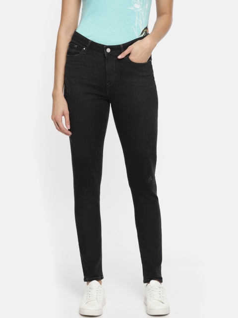 

Lee Women Black Holly Skinny Fit Mid-Rise Low Distress Stretchable Jeans