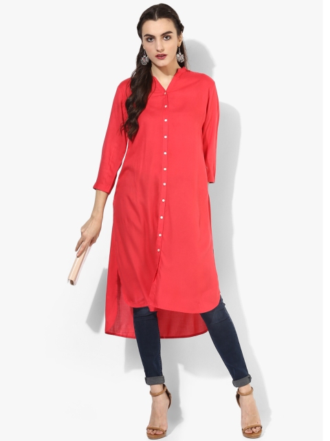 

People Women Pink Solid A-Line Kurta
