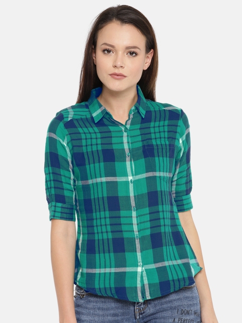 

SPYKAR Women Green & Navy Blue Checked Shirt
