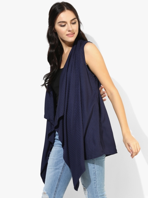 

People Navy Blue Self-Design Open Front Shrug