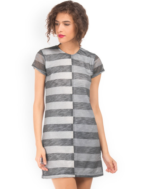 

Elle Women Grey Striped Sheath Dress