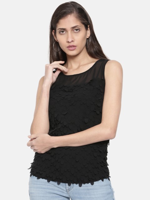 

Wills Lifestyle Women Black Solid Ruffled Top