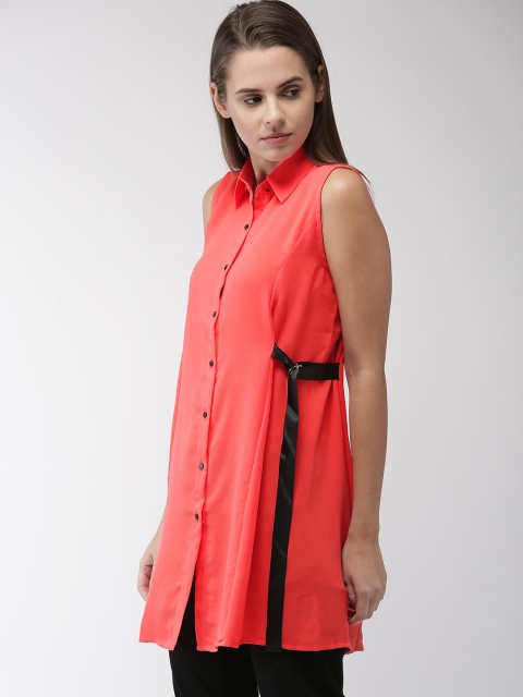 

Madame Women Peach-Coloured Solid Shirt Style Top