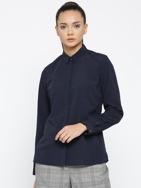 

Wills Lifestyle Women Navy Blue Regular Fit Solid Casual Shirt